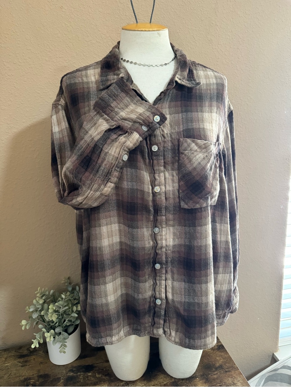 Terra & Sky Brown Plaid Button-Down Shirt